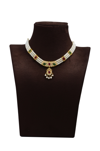 Pearls Necklace set with Colour Stone