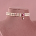 Double Line Buttton Pearl Choker Sets with Pink Stone