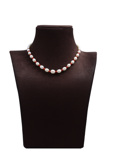 Pearls, Corals Necklace and Hanging Earrings