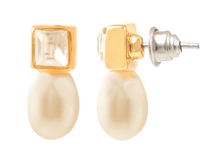 Pearls, CZs Ear studs crafted in alloy & yellow gold polished