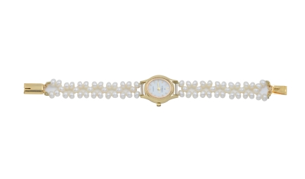 Pearls Watch Bracelet crafted in alloy and yellow gold polished
