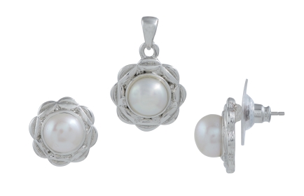 Fresh Water Button  Pearl Pendants Set with Alloy metal JPTP2035