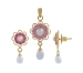 Fresh Water Button Ovel Pearl Pendants Set with Alloy metal
