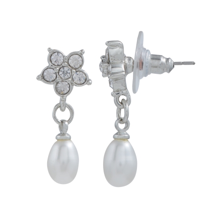Fresh Water Button White Color Pearl drop Earrings