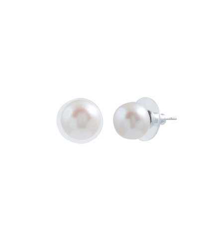 Fresh Water Button White Color Pearl Stud Earrings JPT10384
