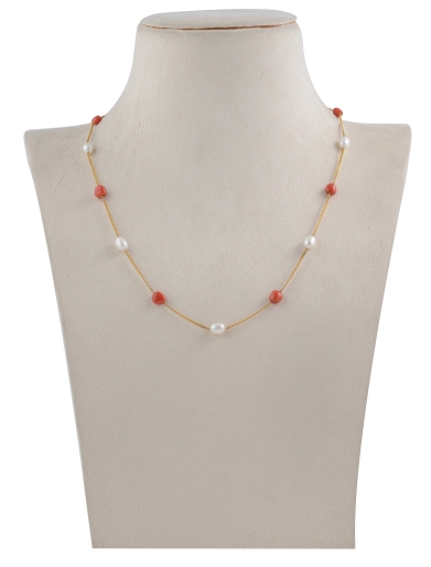 Traditional Pearl & Ruby Gold Necklace