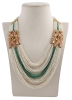 Kundan Brooch Pearls & Emeralds Necklace Haram in yellow gold