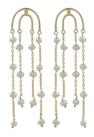 Freshwater hanging pearl stud Earrings in yellow gold
