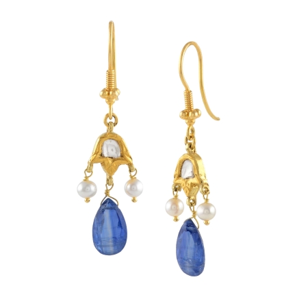 Tanzanite Gold  Pearl Earrings
