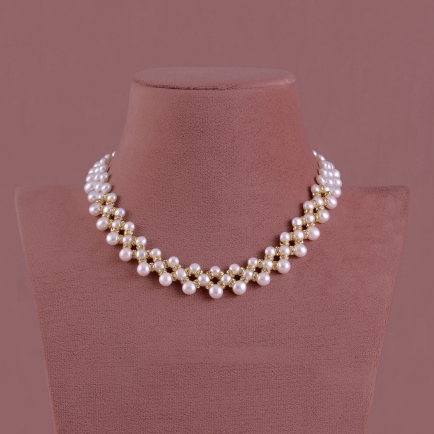 Button Pearl Necklace and Earrings Set