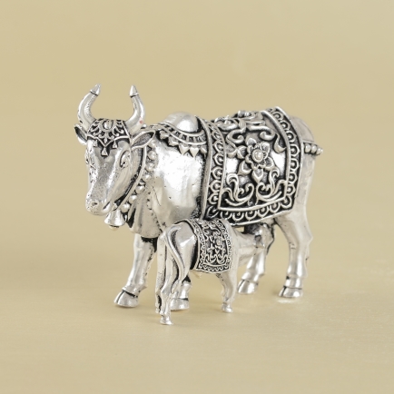 Antique Silver Divine Cow with Calf