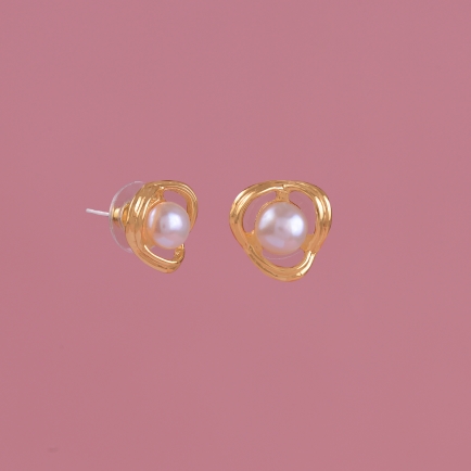 Pearl Ear Studs Crafted in Alloy Gold Polished