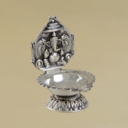 Antique Silver Lord Ganesh Diya
