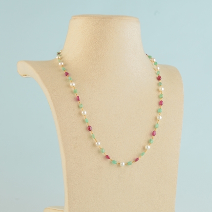 Fancy Ruby Emerald Beads Pearl Chain