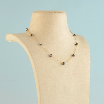Black Crystal Beads Gold Chain