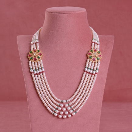 Pearls Rani Haar Sets with Red and Green Beads