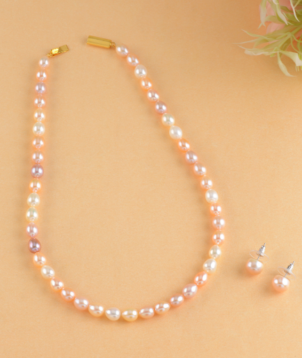 Single line multi color pearl necklace with studs