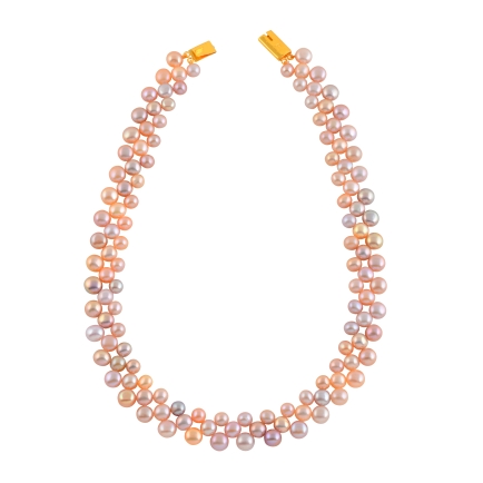 Multi Shade Pearl Necklace and Bracelet in Mesh Pattern