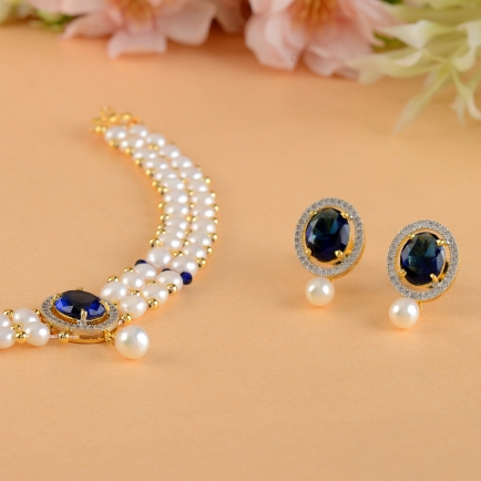 Two Line Pearl Necklace with Earrings