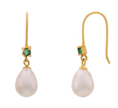 Emerald & Pearl Pear Drop Earrings