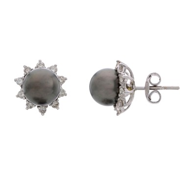 Tahitian Pearl & Diamond Button Earrings