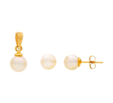 Simple Pearl Stud Earrings & Pendant