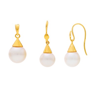 Simple Pearl Umbrella Drop Earrings & Pendant
