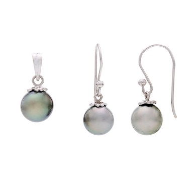Simple Grey Pearl Drop Earrings & Pendant Set