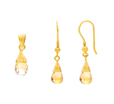Golden Topaz Pear Drop Earrings & Pendant