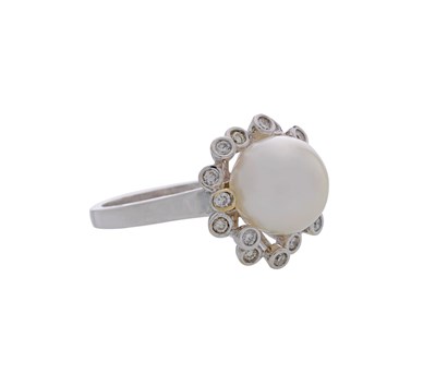 Pearl & Diamond Twisted Flower Ring