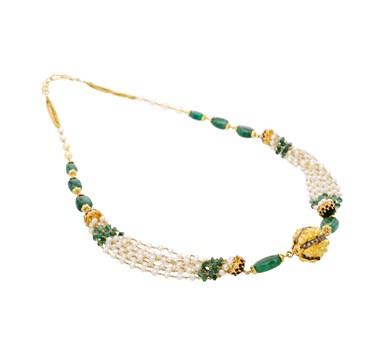 Emerald, Diamond & Pearl-Studded Rudraksh Necklace