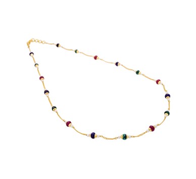 Ruby, Emerald, Sapphire & Pearl Pebble Necklace