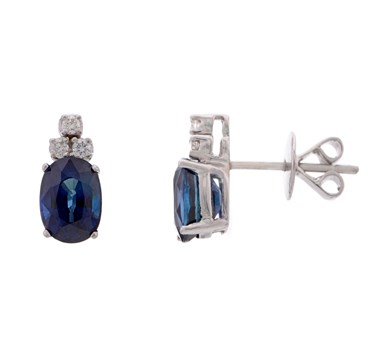 Blue Sapphire & Diamonds Studs Earrings
