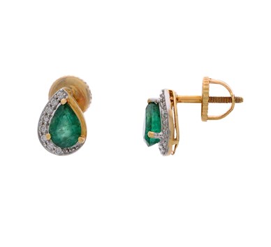 Emerald & Diamonds Statement Studs Earrings