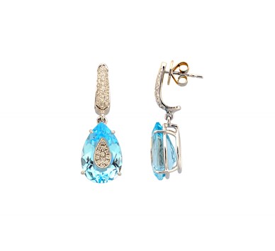 Pear Shapes Blue Topaz and Diamond Earrings