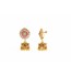Enticing 22 carat precious rubies, diamond and polki studded gold jhumkas with hanging gold bells