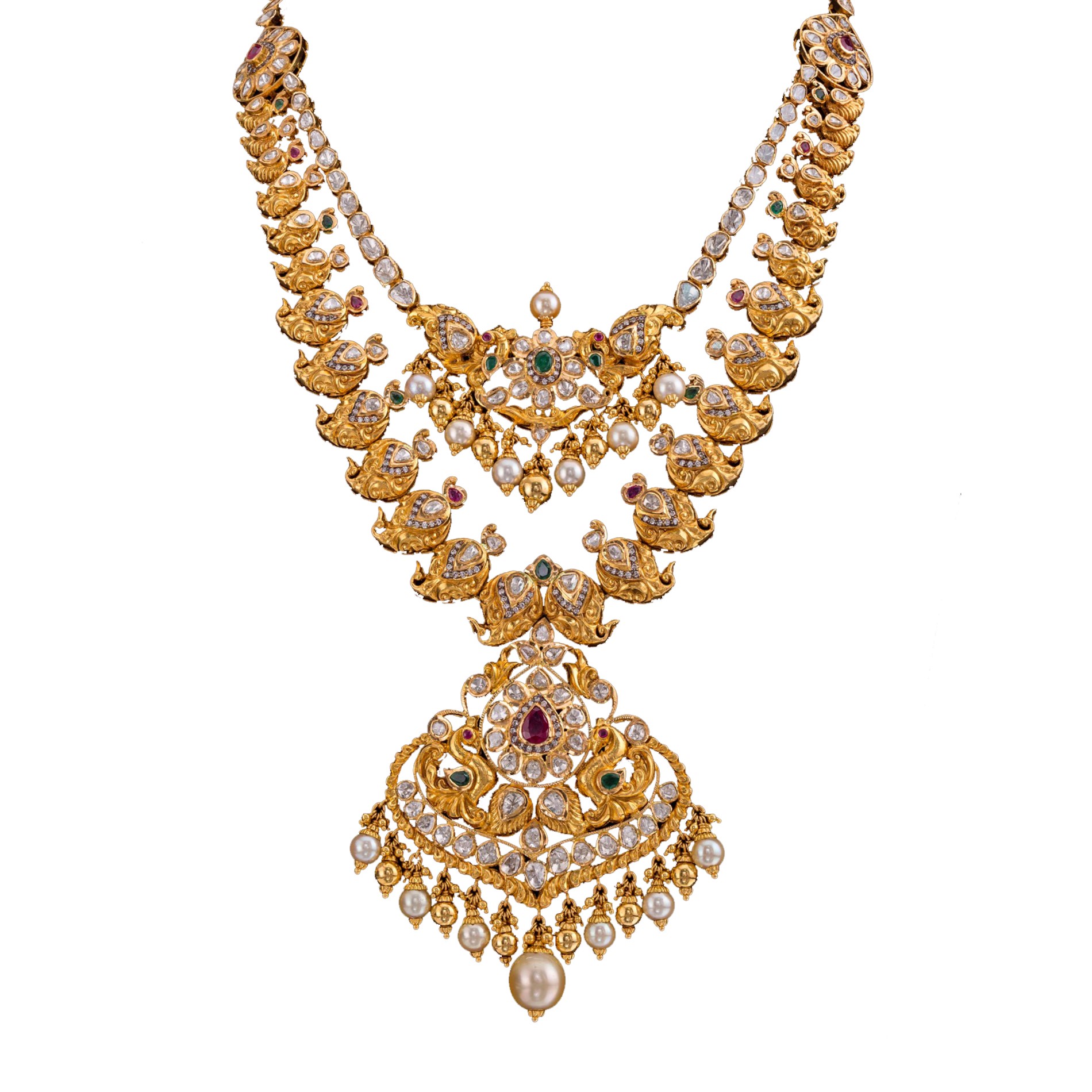 Gold with polki multi-stone necklace with south sea - Buy Gold with ...