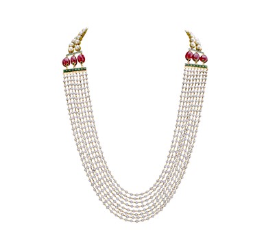 Multi-Strand Pearl Necklace with ruby stone