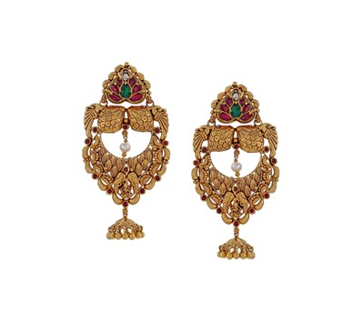 Gold chandbali jhumka style earrings