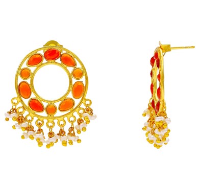 Red Onyx Chandbali  Pearl Earrings
