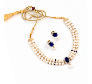 Pearls with  Blue stone Necklace sets