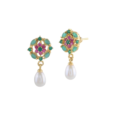 Red and Green Czs Pearl Earrings