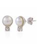 White Pearls, White CZ stones Earstuds in Silver