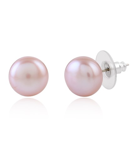 Peach color fresh water pearl Earstuds crafted in silver