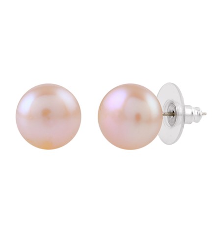 Peach Color Pearls Earstuds in Silver