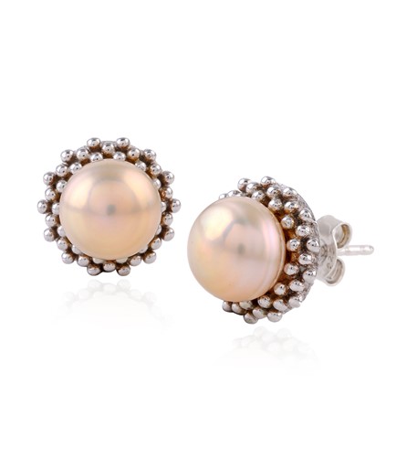 White Cz stones,Pearls Earstuds in Silver