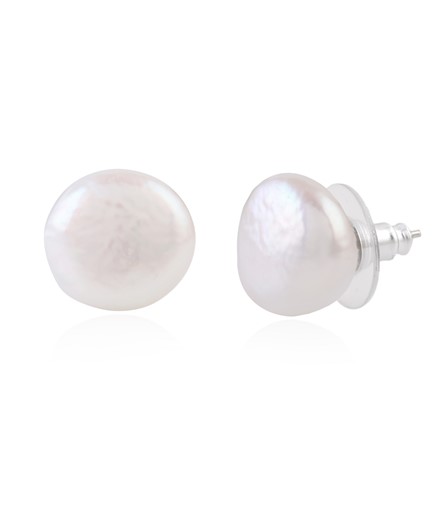 White Irregular Fresh water Pearls Earstuds in Silver